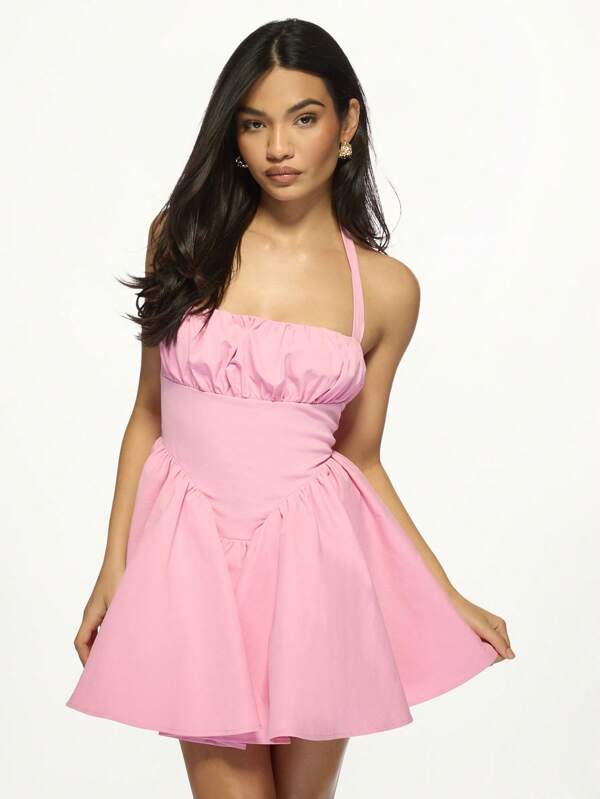 missguided MISSGUIDED Halter Ruched Bust Fit And Flare A-Line Women Mini Dress