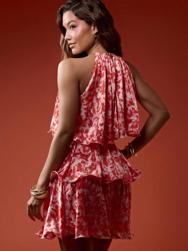 Missguided MISSGUIDED Halter Tiered Ruffle Floral Print Mini Dresses