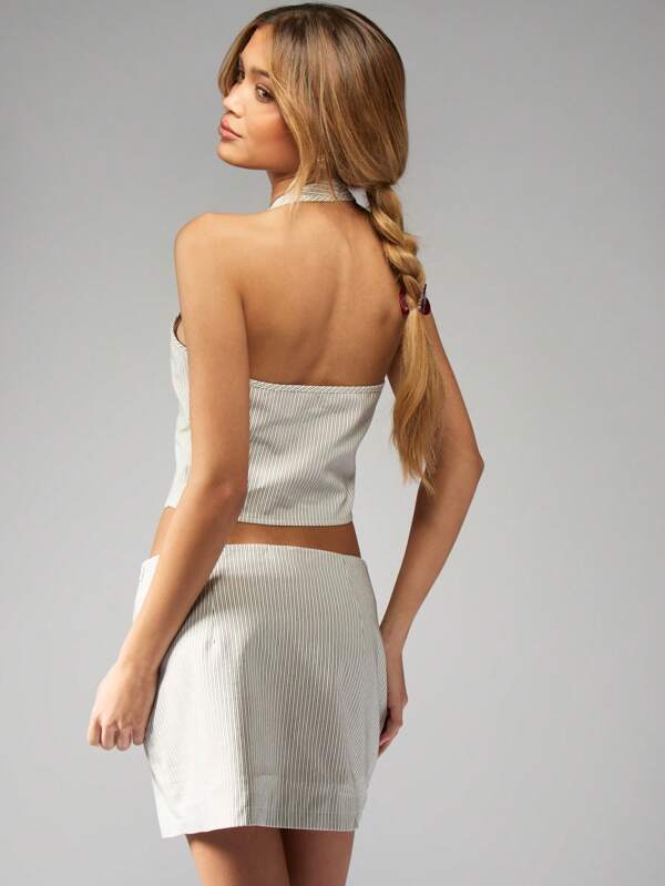 Missguided MISSGUIDED Halter Waistcoat Top Button Front Mini Skirt Two Piece Set
