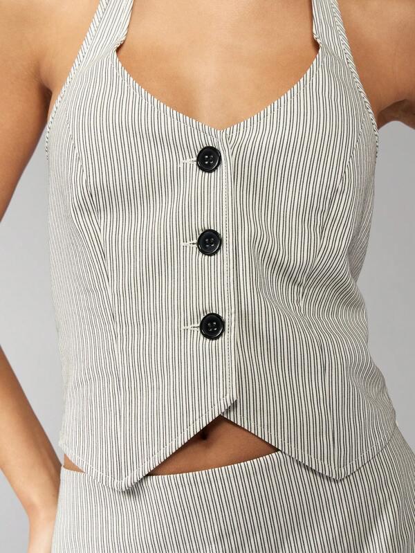 Missguided MISSGUIDED Halter Waistcoat Top Button Front Mini Skirt Two Piece Set