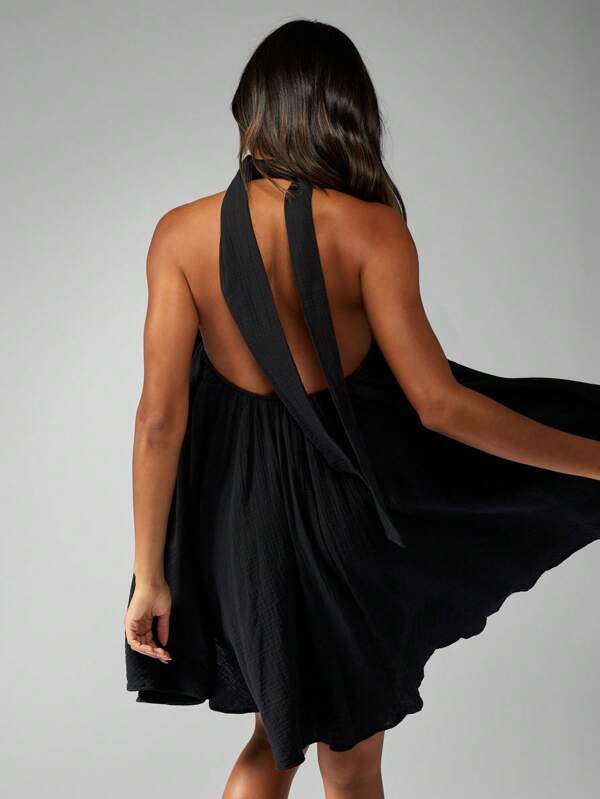 Missguided MISSGUIDED Halterneck Mini Dress Swing Loose Flowy Cheesecloth