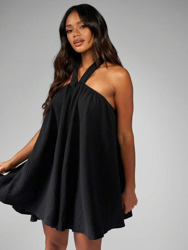 Missguided MISSGUIDED Halterneck Mini Dress Swing Loose Flowy Cheesecloth