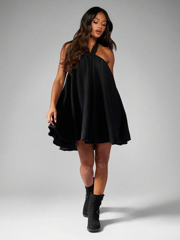 Missguided MISSGUIDED Halterneck Mini Dress Swing Loose Flowy Cheesecloth