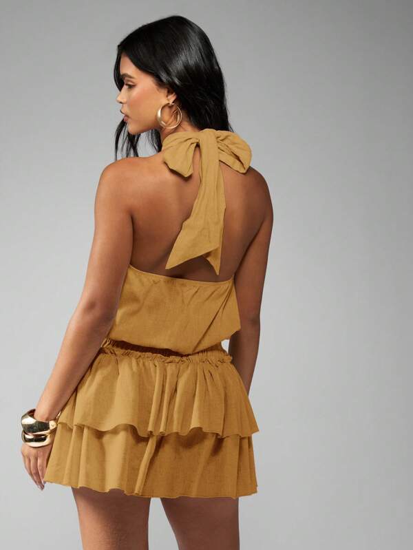 Missguided MISSGUIDED Halterneck Mini Dress With Ruffle Layers Embellished Neckline