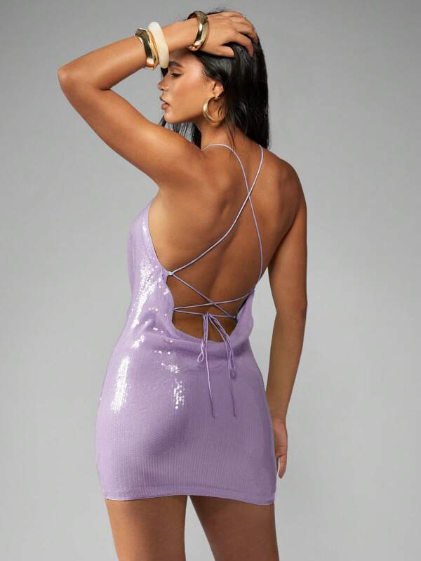 Missguided MISSGUIDED Halterneck Sequin Bodycon Mini Dress