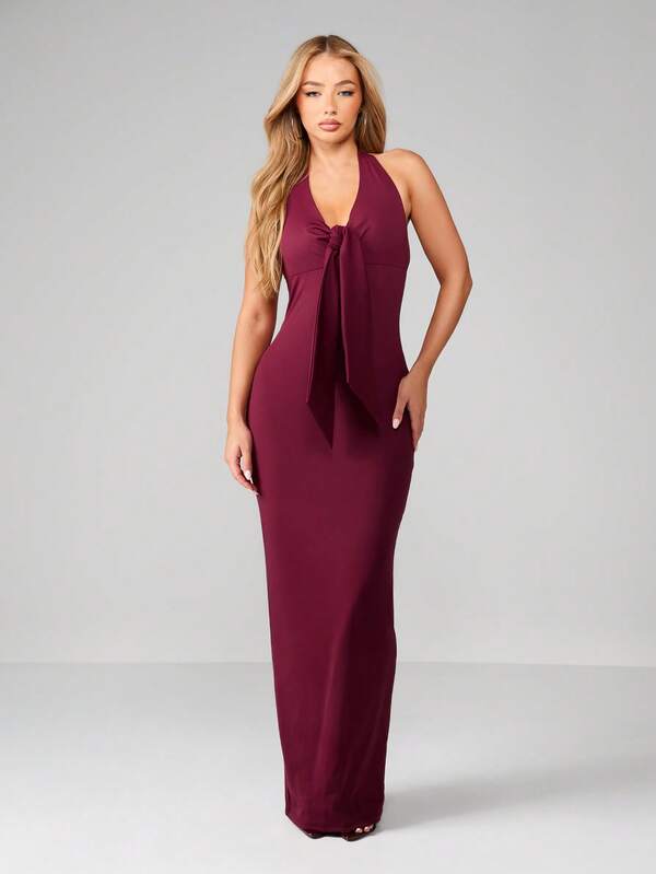missguided MISSGUIDED Halterneck Tie Front Maxi Dress