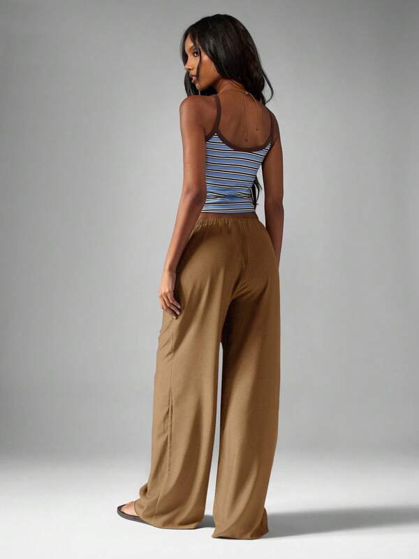 Missguided MISSGUIDED Hammered Satin Palazzo Pants With Drawstring Waist
