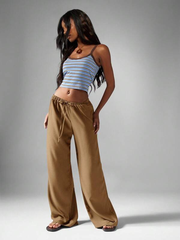 Missguided MISSGUIDED Hammered Satin Palazzo Pants With Drawstring Waist