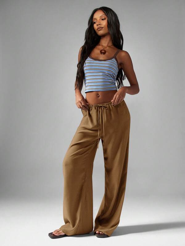 Missguided MISSGUIDED Hammered Satin Palazzo Pants With Drawstring Waist