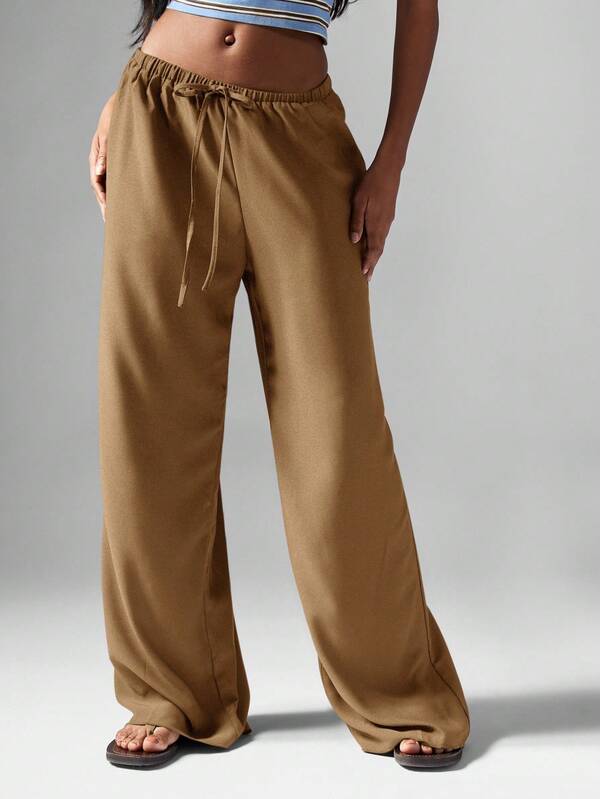 missguided MISSGUIDED Hammered Satin Palazzo Pants With Drawstring Waist