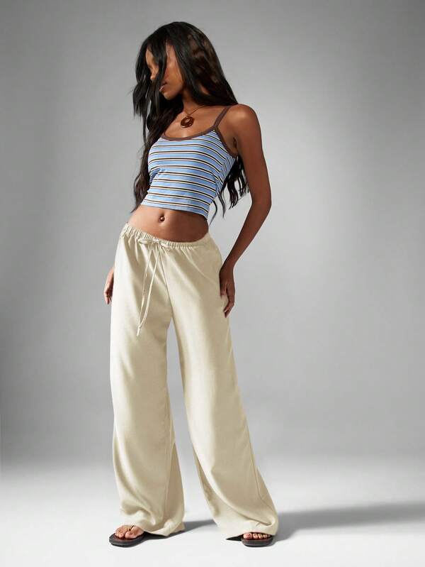 Missguided MISSGUIDED Hammered Satin Straight Leg Drawstring Pants