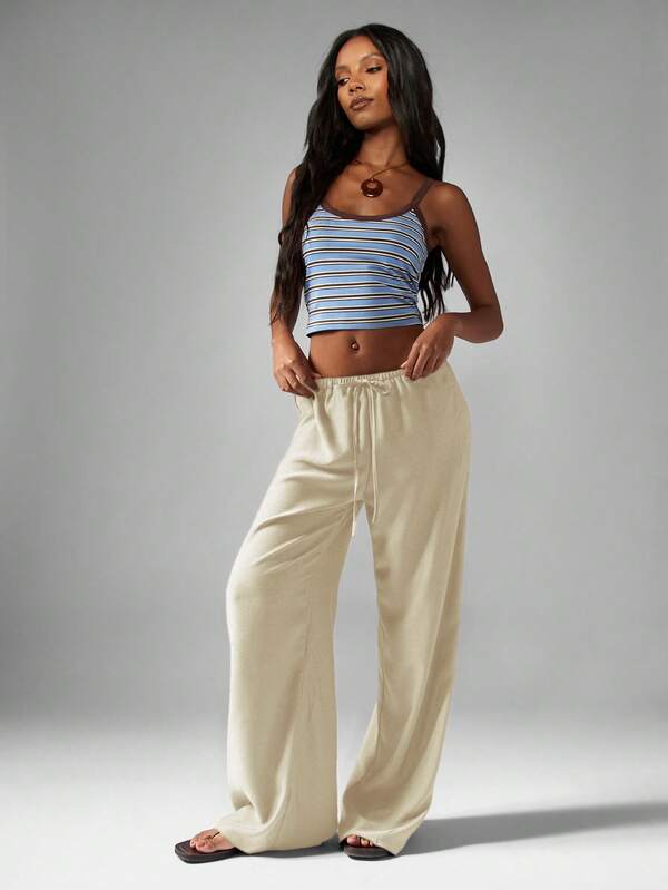 Missguided MISSGUIDED Hammered Satin Straight Leg Drawstring Pants