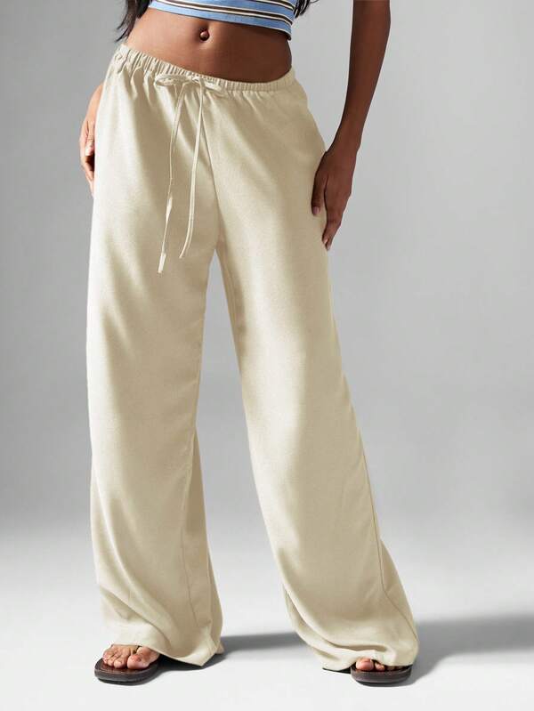 missguided MISSGUIDED Hammered Satin Straight Leg Drawstring Pants