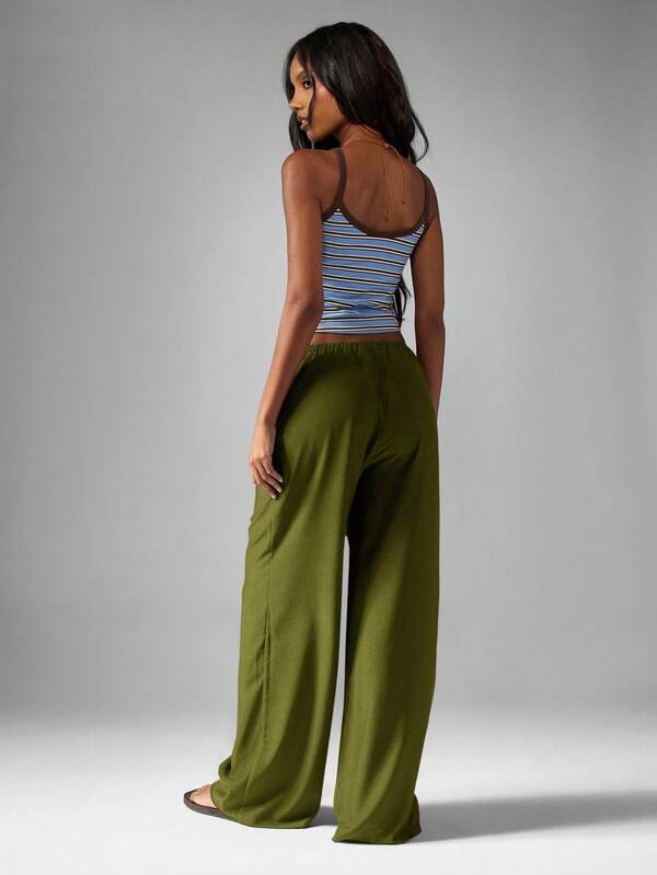 Missguided MISSGUIDED Hammered Satin Wide Leg Palazzo Pants With Drawstring