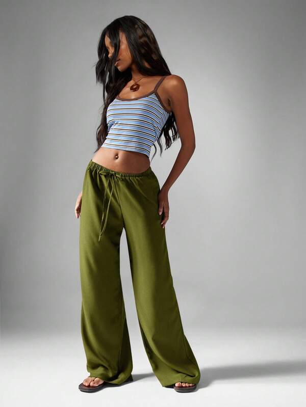 Missguided MISSGUIDED Hammered Satin Wide Leg Palazzo Pants With Drawstring