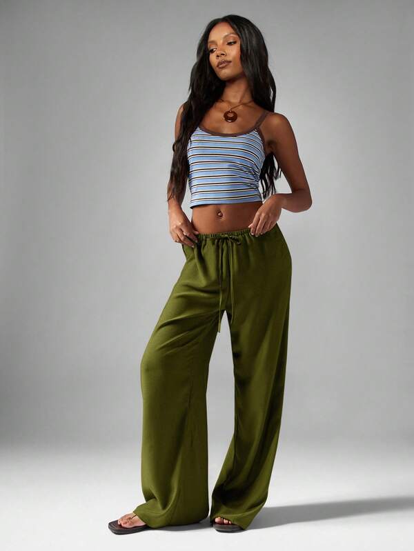 Missguided MISSGUIDED Hammered Satin Wide Leg Palazzo Pants With Drawstring