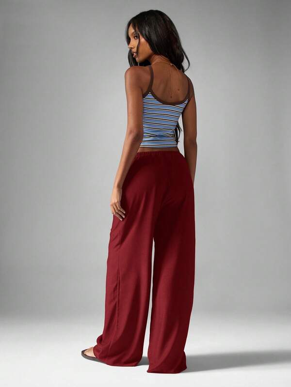 Missguided MISSGUIDED Hammered Satin Wide Leg Palazzo Pants With Drawstring