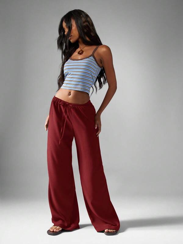 Missguided MISSGUIDED Hammered Satin Wide Leg Palazzo Pants With Drawstring