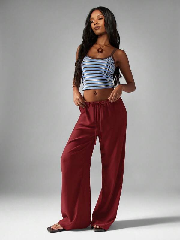 Missguided MISSGUIDED Hammered Satin Wide Leg Palazzo Pants With Drawstring