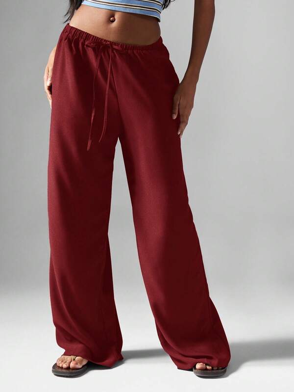 missguided MISSGUIDED Hammered Satin Wide Leg Palazzo Pants With Drawstring