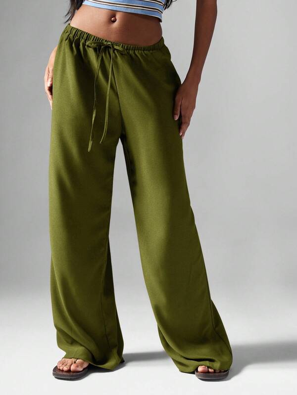 missguided MISSGUIDED Hammered Satin Wide Leg Palazzo Pants With Drawstring