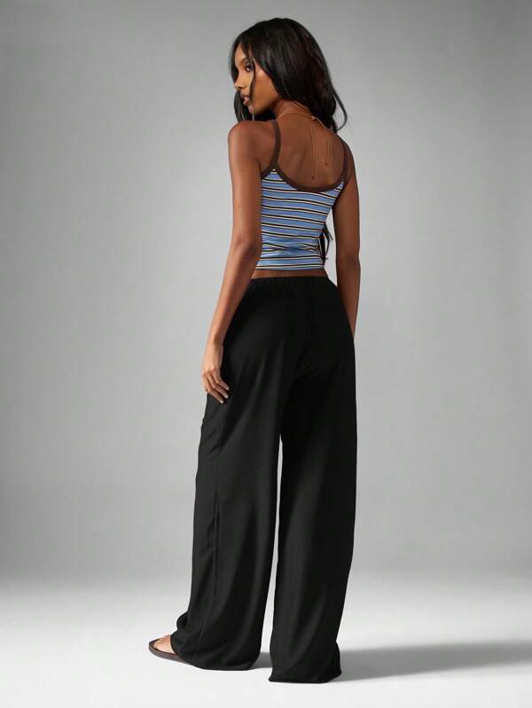 Missguided MISSGUIDED Hammered Satin Wide Leg Pants With Drawstring Waist