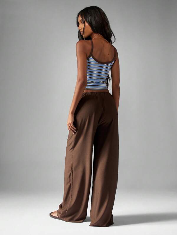 Missguided MISSGUIDED Hammered Satin Wide Leg Pants With Drawstring Waist