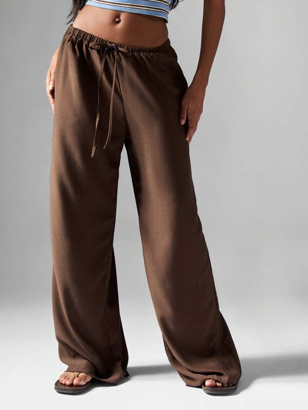 missguided MISSGUIDED Hammered Satin Wide Leg Pants With Drawstring Waist