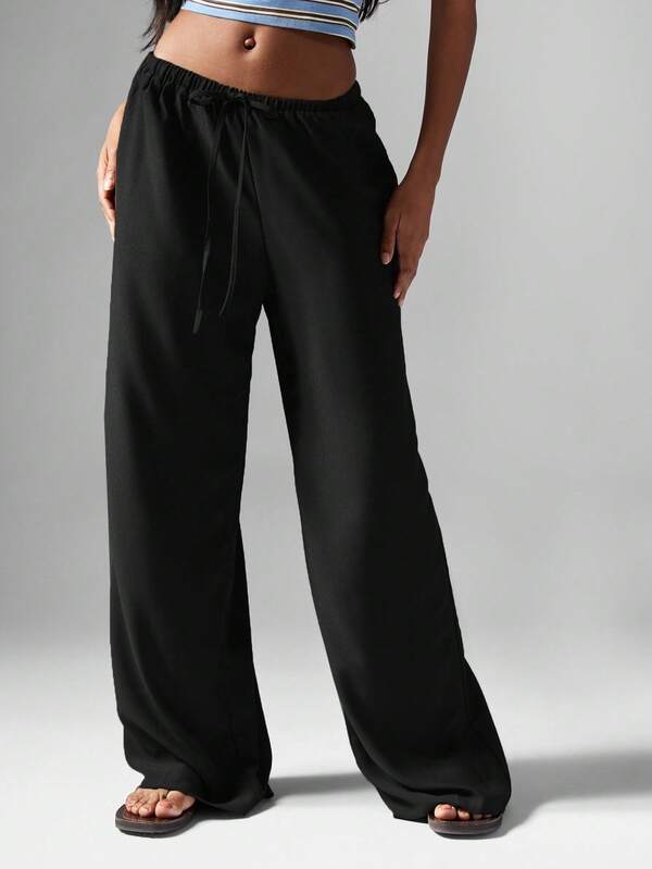 missguided MISSGUIDED Hammered Satin Wide Leg Pants With Drawstring Waist