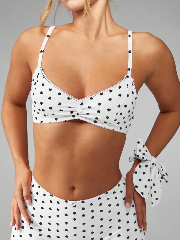 Missguided MISSGUIDED Heart Print Bra And Boy Short Set