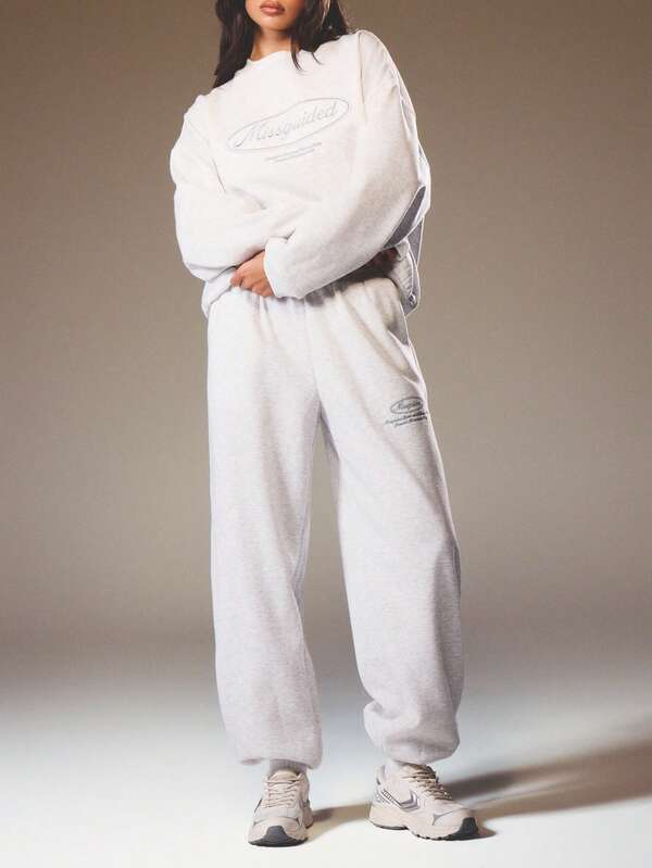 missguided MISSGUIDED Heathered Drawstring Joggers With Cuffed Ankles