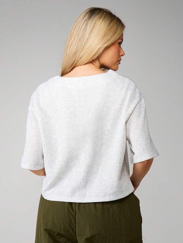 Missguided MISSGUIDED Heathered V Neck Crop Top With Short Sleeves