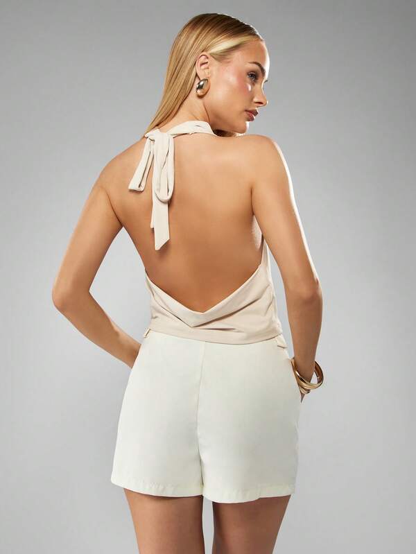 Missguided MISSGUIDED High Cowl Neck Halter Top With Tie Detail