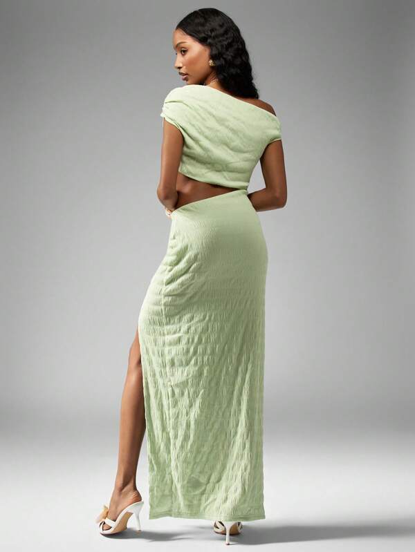 Missguided MISSGUIDED High Fashion Couture Textured Cutout Split Thigh Maxi Dress