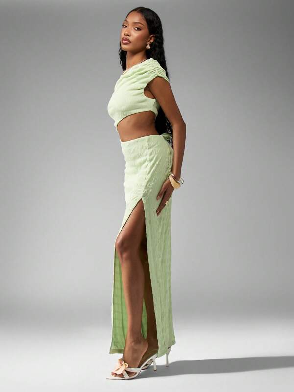 missguided MISSGUIDED High Fashion Couture Textured Cutout Split Thigh Maxi Dress