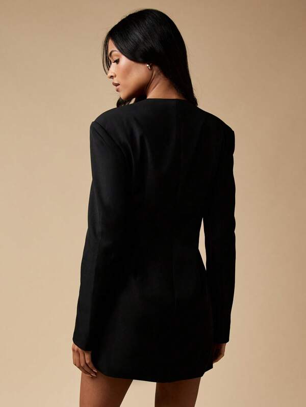 Missguided MISSGUIDED High Neck Button Front Mini Blazer Dress With Long Sleeves