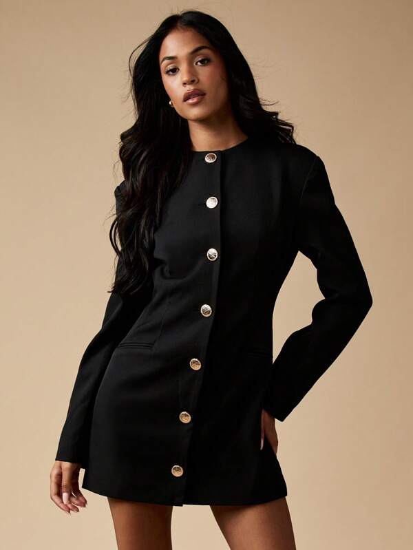 missguided MISSGUIDED High Neck Button Front Mini Blazer Dress With Long Sleeves