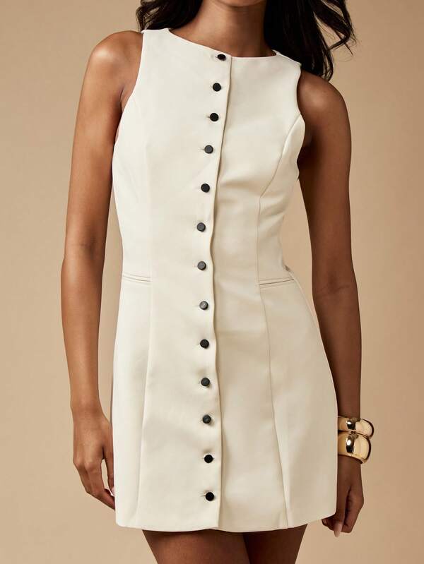 Missguided MISSGUIDED High Neck Button Front Mini Dress With Clean Lines