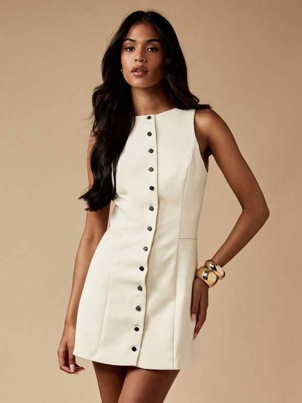 missguided MISSGUIDED High Neck Button Front Mini Dress With Clean Lines