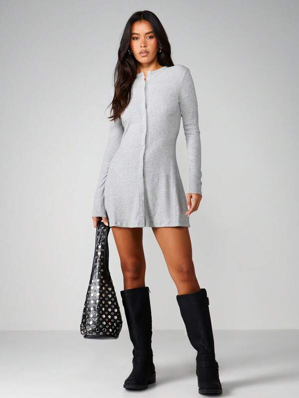 Missguided MISSGUIDED High Neck Button Through Mini Dress