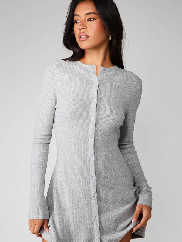 Missguided MISSGUIDED High Neck Button Through Mini Dress