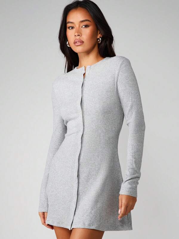 missguided MISSGUIDED High Neck Button Through Mini Dress