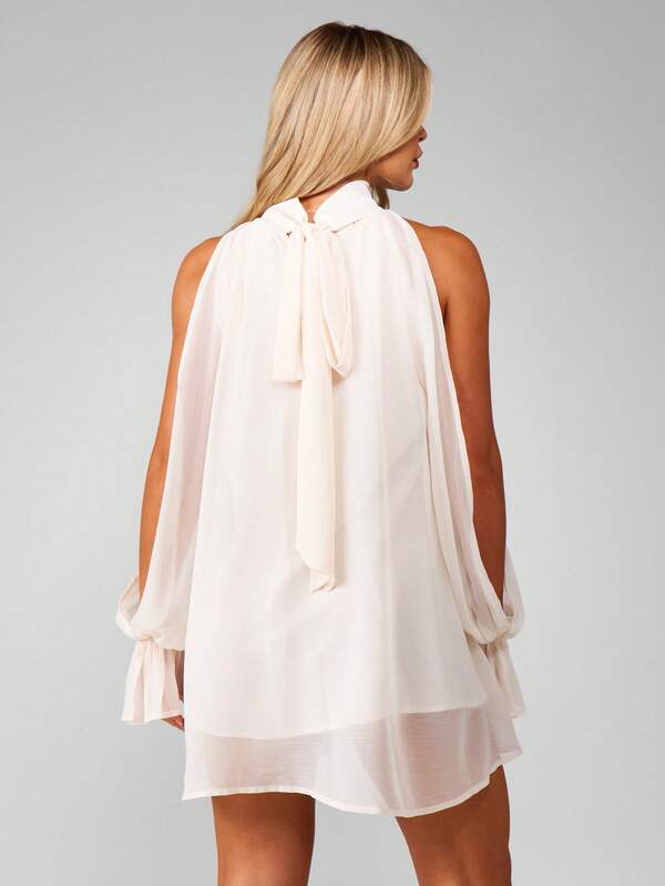Missguided MISSGUIDED High Neck Cold Shoulder Ruffle Mini Dress