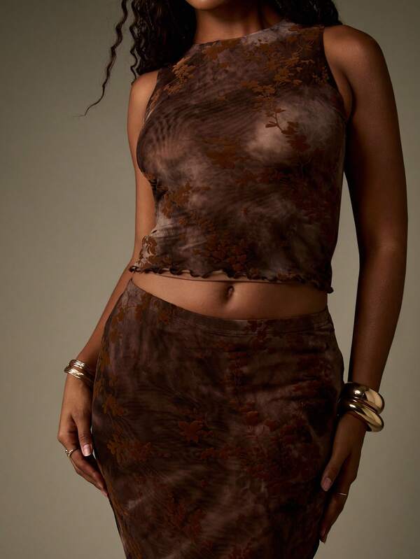 Missguided MISSGUIDED High Neck Crop Top And Maxi Skirt With Distressed Texture