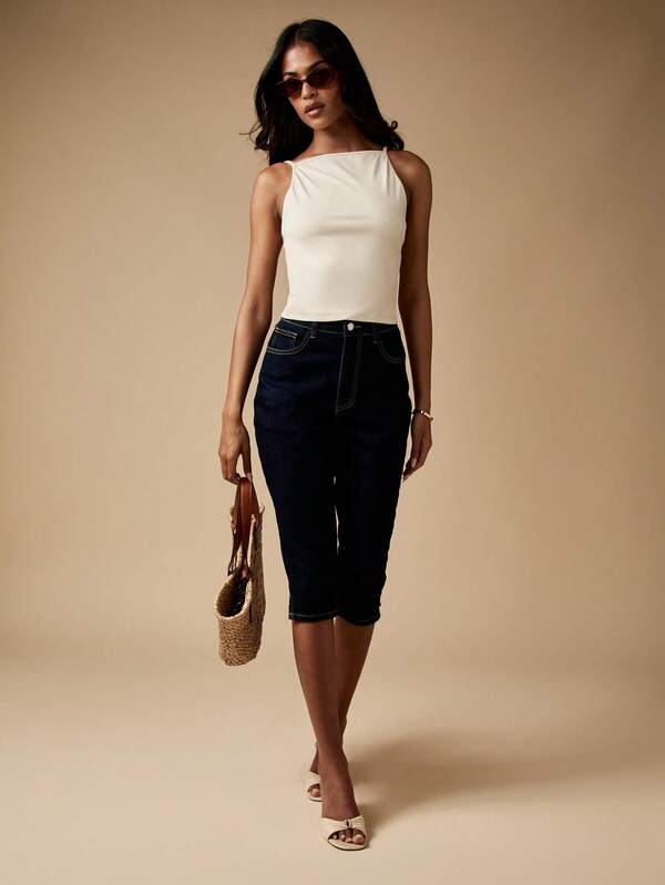 Missguided MISSGUIDED High Neck Fitted Cami Top With Adjustable Straps