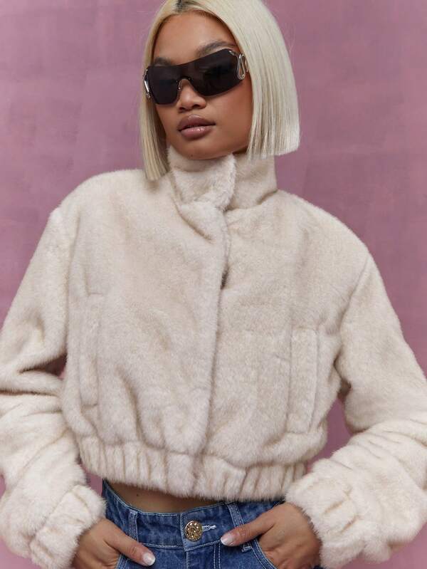 Missguided MISSGUIDED High Neck Gathered Waist Long Sleeves Crop Coat Winter Wear