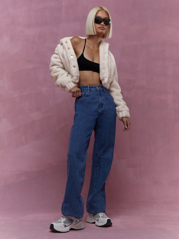 Missguided MISSGUIDED High Neck Gathered Waist Long Sleeves Crop Coat Winter Wear