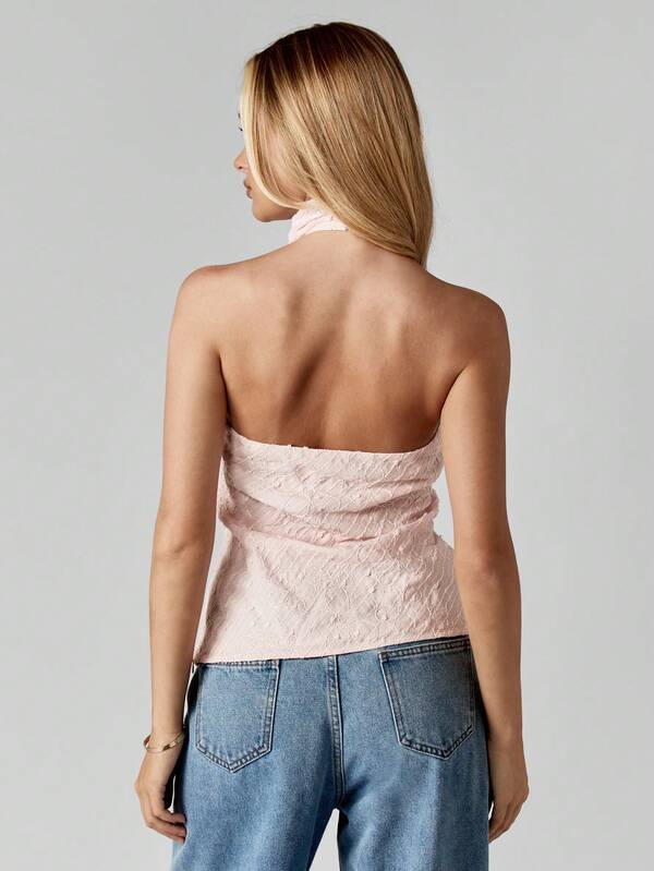 Missguided MISSGUIDED High Neck Halter Lace Top With Cowl Details