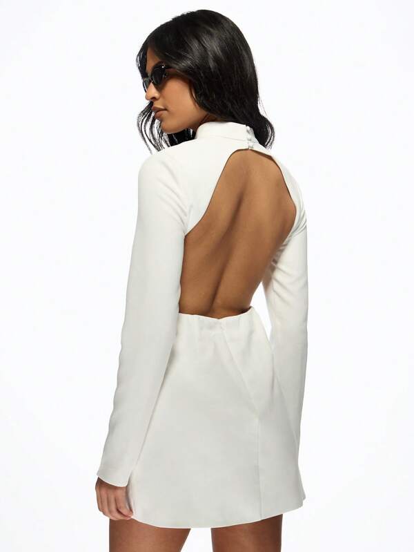 Missguided MISSGUIDED High Neck Long Sleeve Bodycon Cut Out Back Elegant Mini Dress