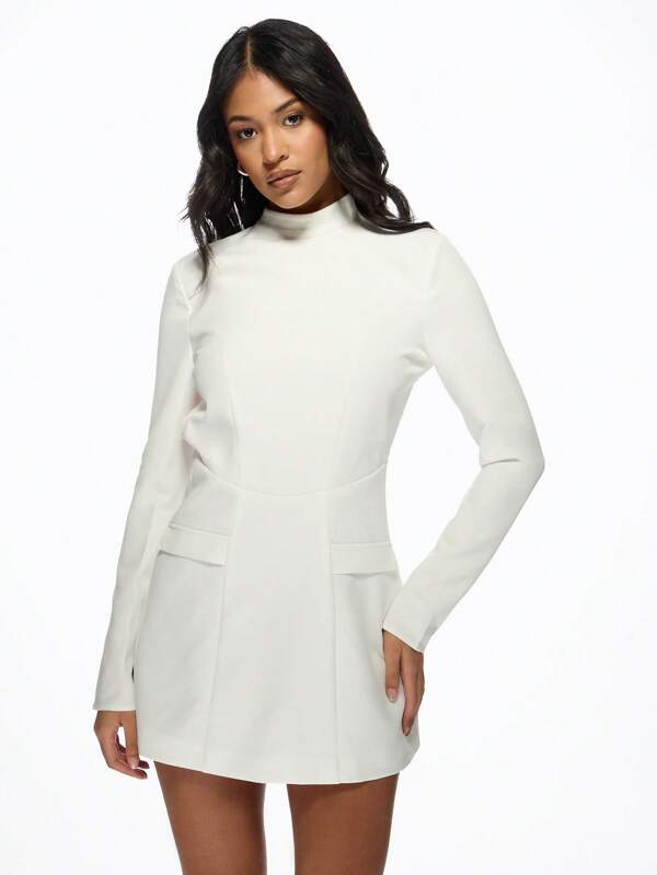 Missguided MISSGUIDED High Neck Long Sleeve Bodycon Cut Out Back Elegant Mini Dress